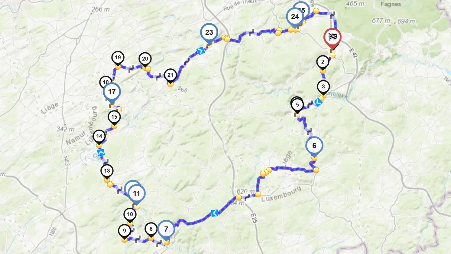 parcours de 160km Spa - La Roche - Durbuy - Spa